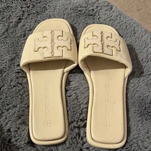 Tory Burch Beige Slide Sandals
